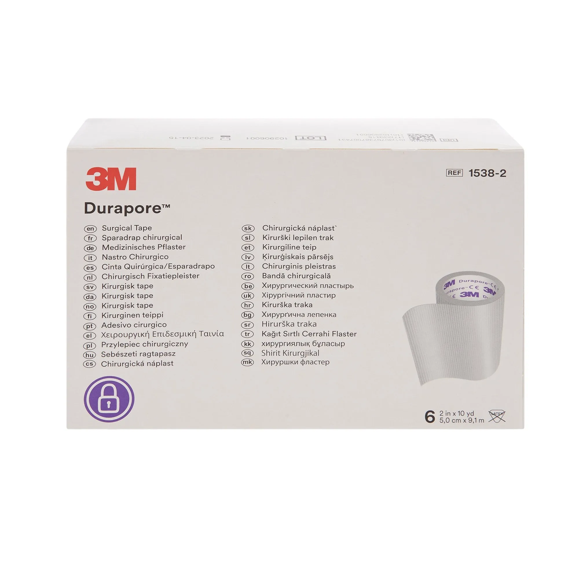 3M™ Durapore™ Silk-Like Cloth Medical Tape, 2 Inch x 10 Yard, White, 1 Case of 60