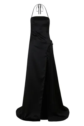 BLACK SATIN LONG DRESS