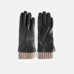 Black/Taupe Rib Cuff Leather Glove