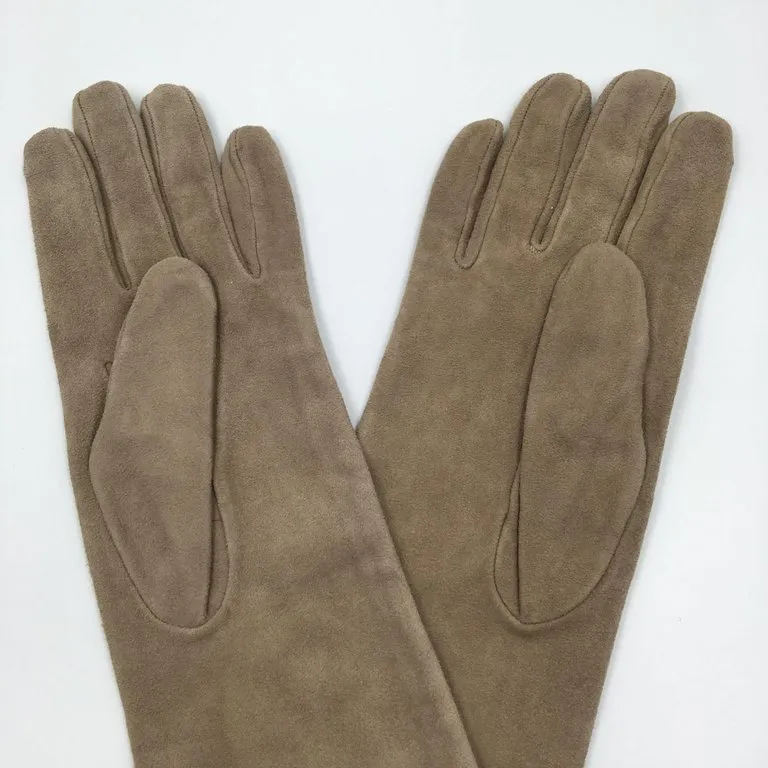 Christian Dior Tan Suede and Lace Trimmed Elbow Length Gloves NWT