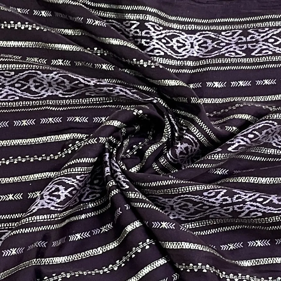 Classic Purple Gold Stripes Foil Print Silk Fabric