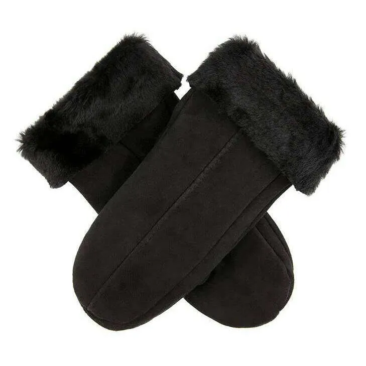 Dents Alice Sheepskin Mittens - Black Suede