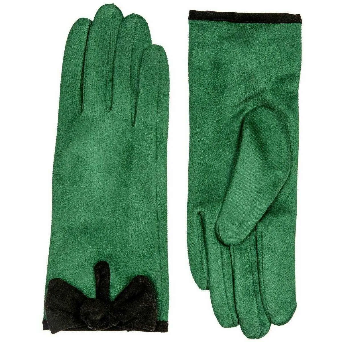 Dents Velour Lined Faux Suede Bow Gloves - Emerald Green/Black