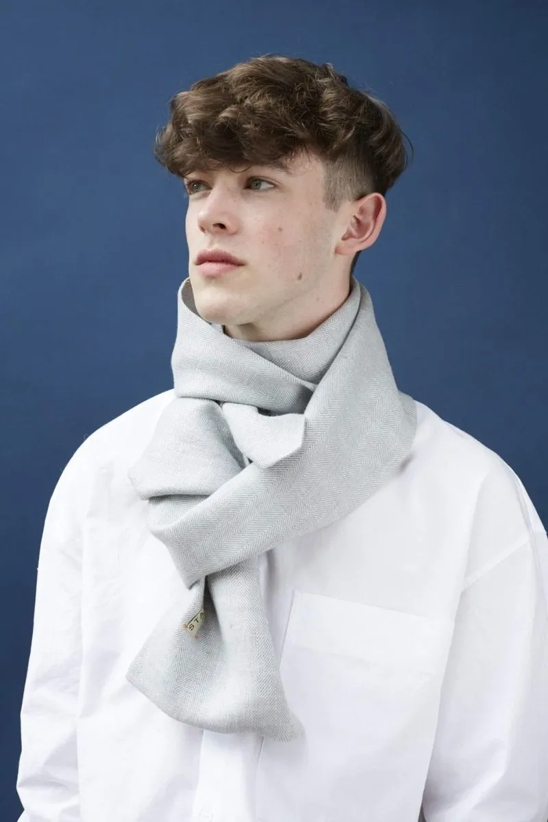 Dove Grey Great Herringbone Linen Scarf