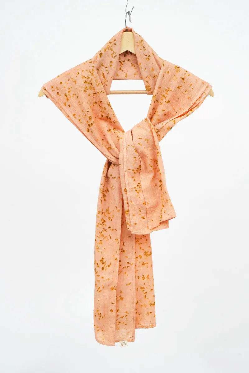 Eco-printed kala cotton stole - peach with yellow