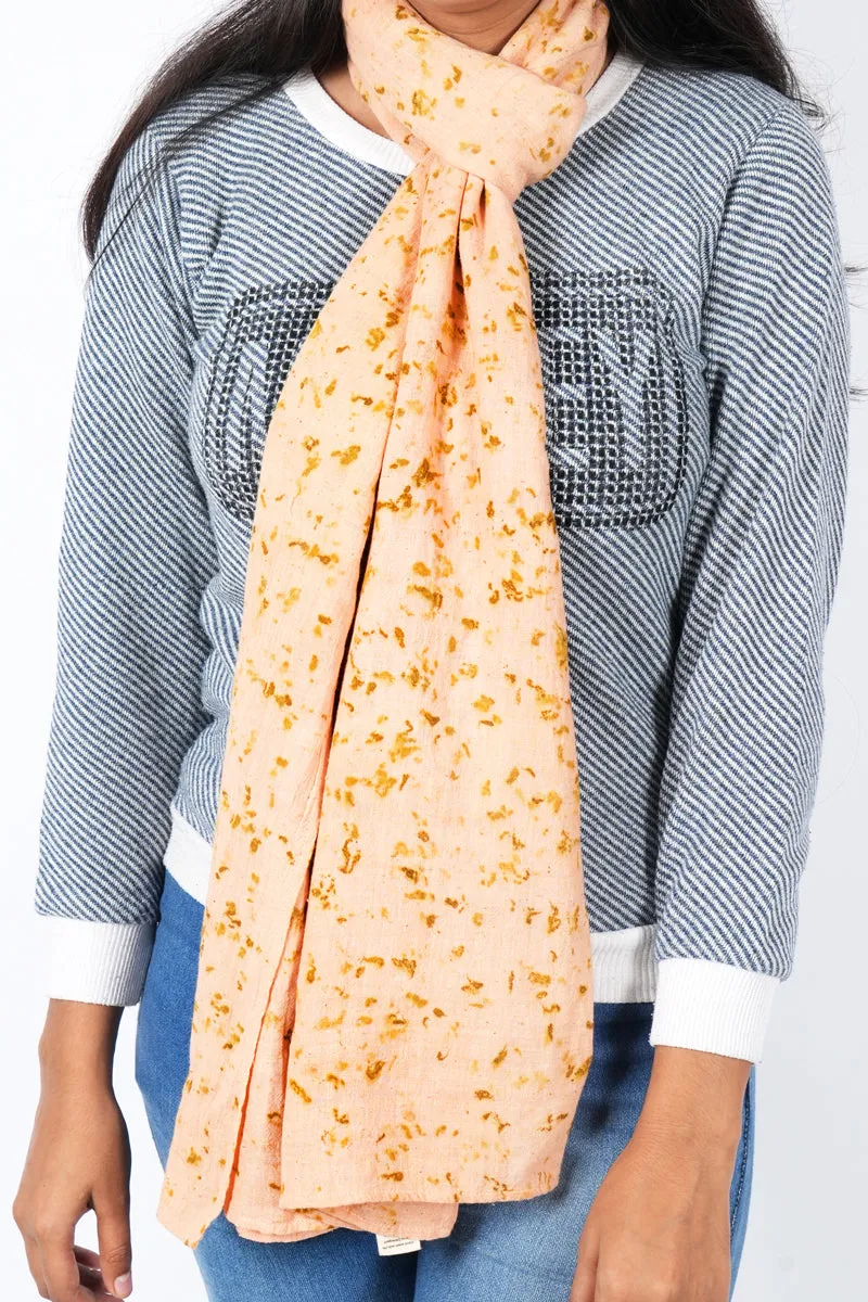 Eco-printed kala cotton stole - peach with yellow