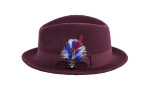 Ferrecci Brooks Trilby Soft 100% Australian Wool Felt Body with Removable Feather Fully Crushable burgundy hat Great for Travel