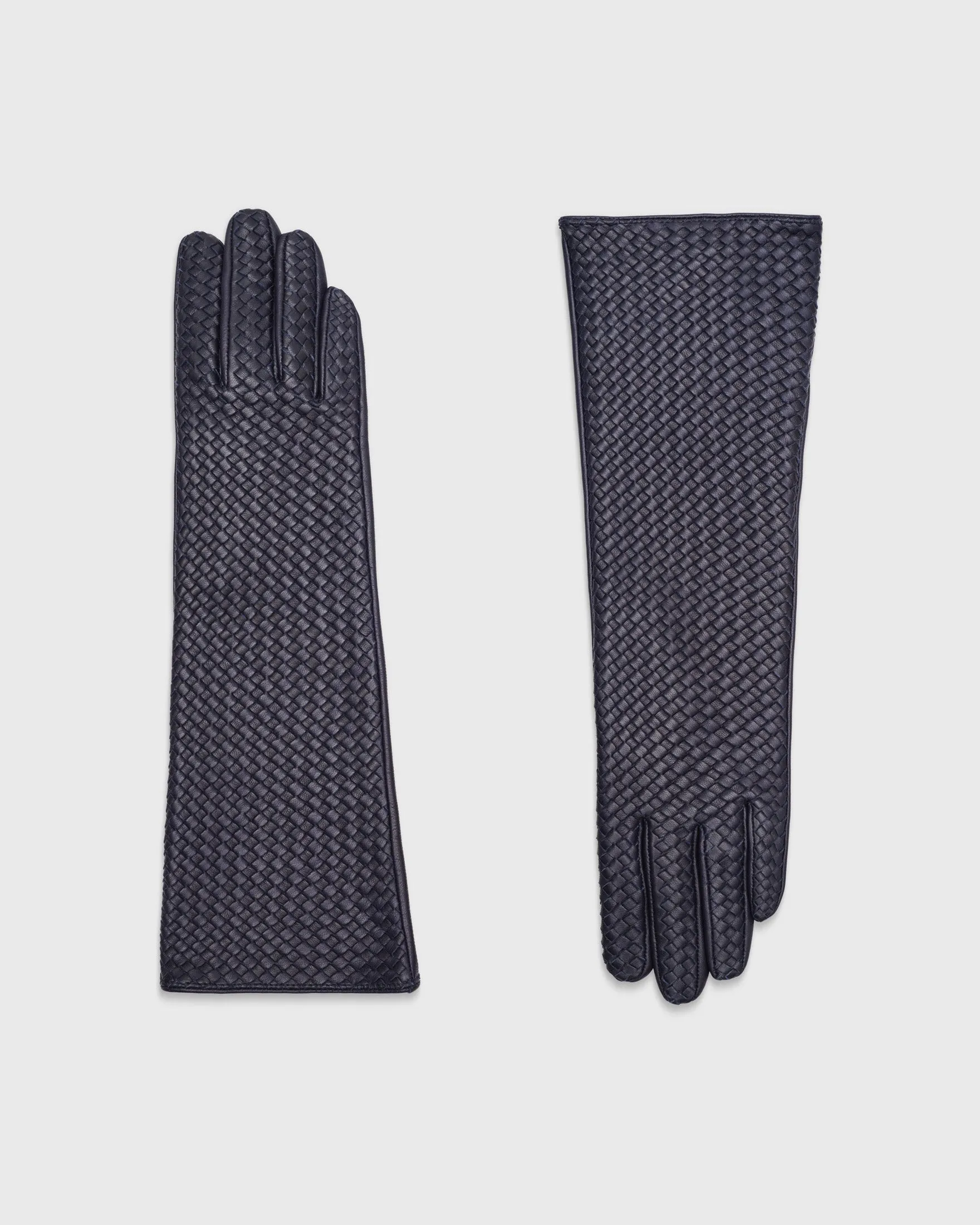 Genevieve Long Blue Leather Gloves