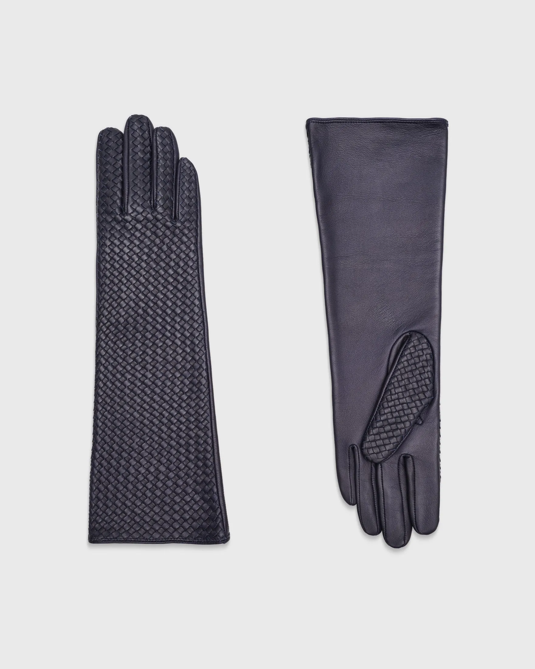 Genevieve Long Blue Leather Gloves