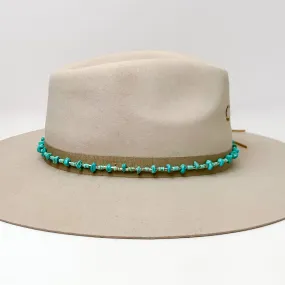 Hat Band With Turquoise Stones and Light Brown Ties