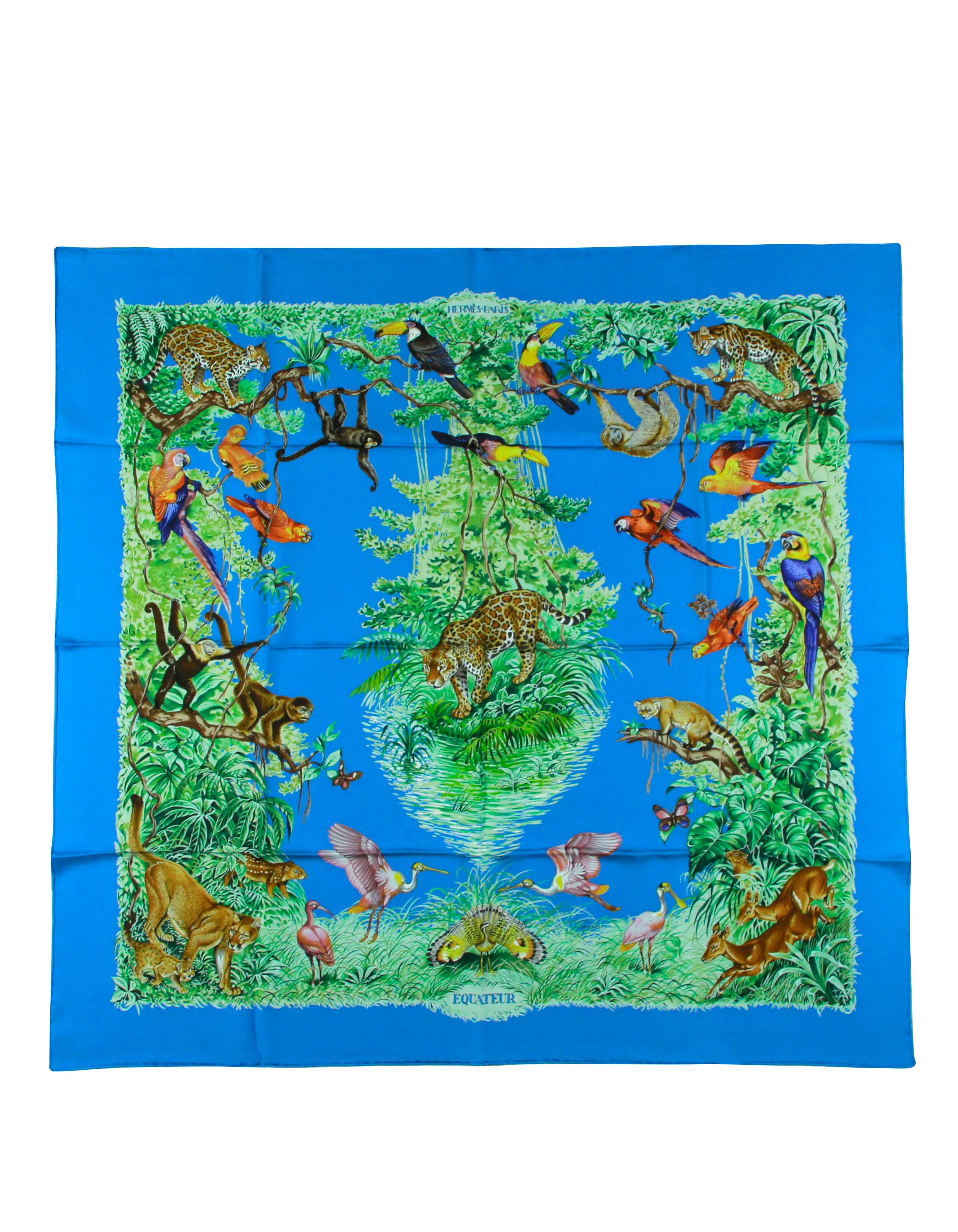 Hermes NEW Blue Equateur 90cm Silk Wash Scarf