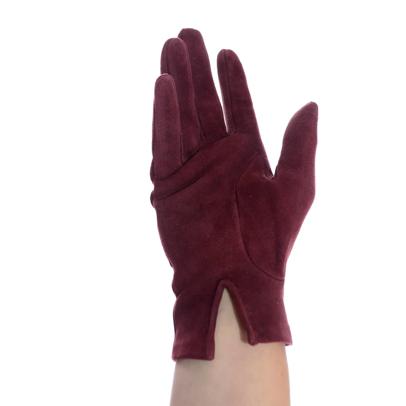 Hermes Pierced Silver H Burgundy Wine Red Suede Unworn Gloves