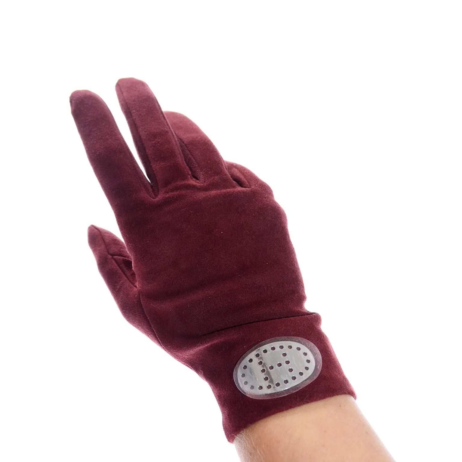 Hermes Pierced Silver H Burgundy Wine Red Suede Unworn Gloves