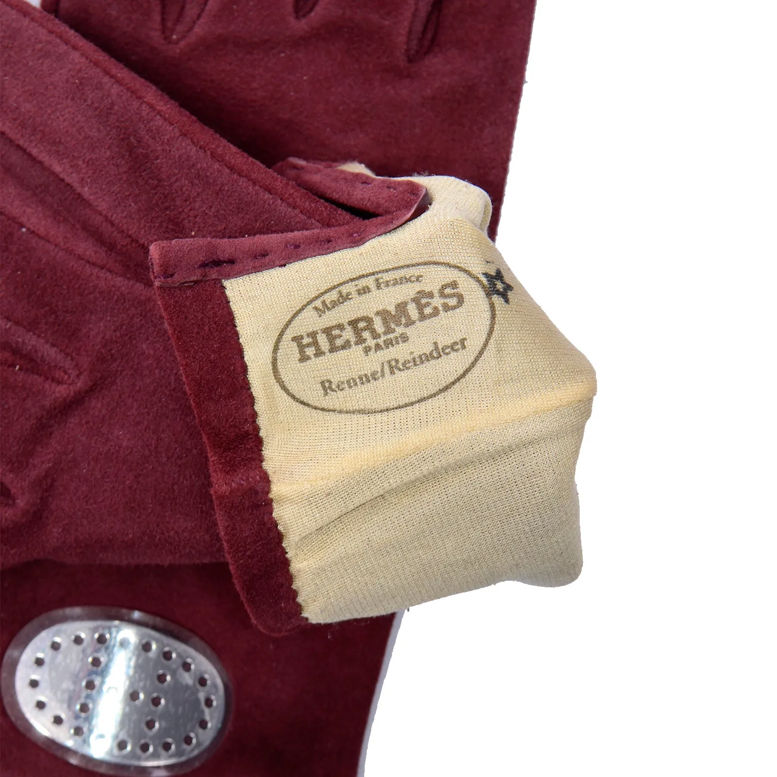 Hermes Pierced Silver H Burgundy Wine Red Suede Unworn Gloves