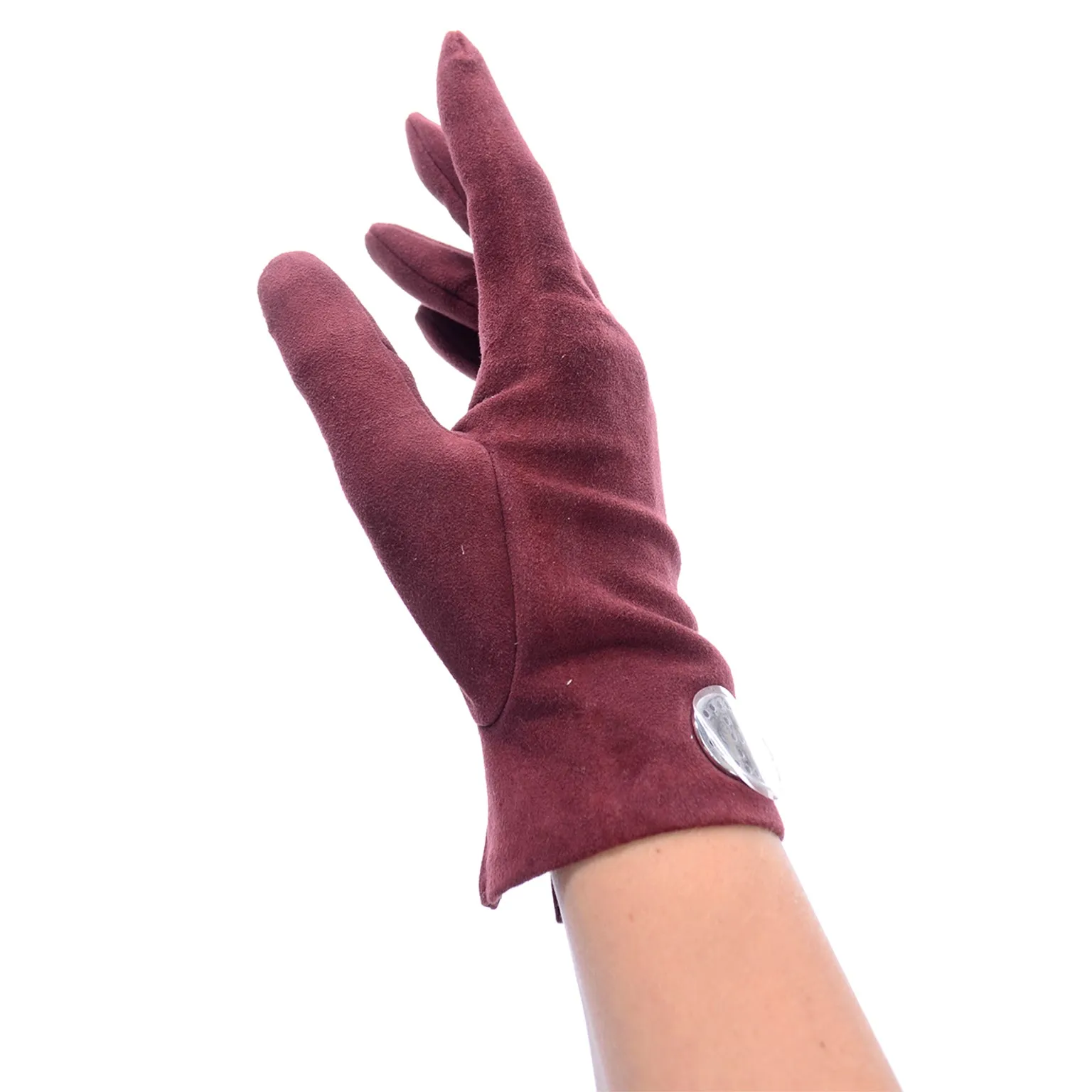 Hermes Pierced Silver H Burgundy Wine Red Suede Unworn Gloves