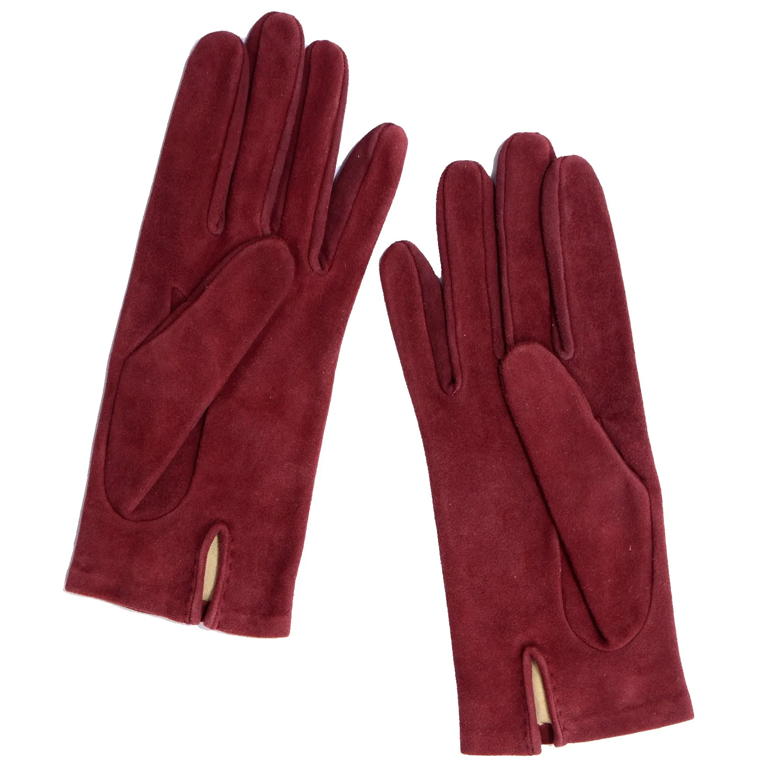 Hermes Pierced Silver H Burgundy Wine Red Suede Unworn Gloves