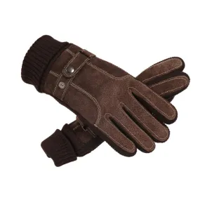 Men's Autumn And Winter Plus Velvet Cotton Thick Warm Touch Screen Pigskin Gloves 56642107K