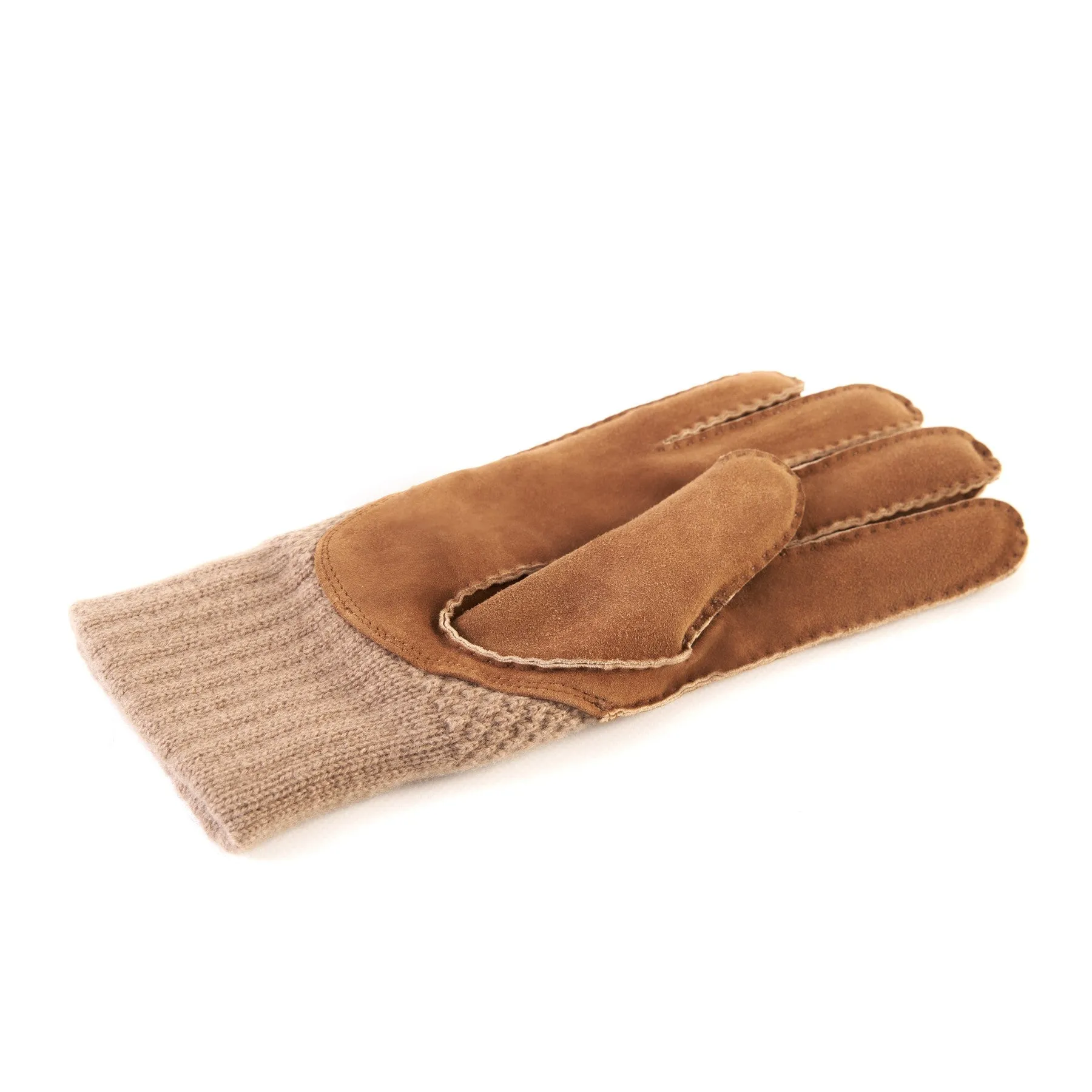 Men's hand-stitched tobacco suede gloves with cashmere top and lining