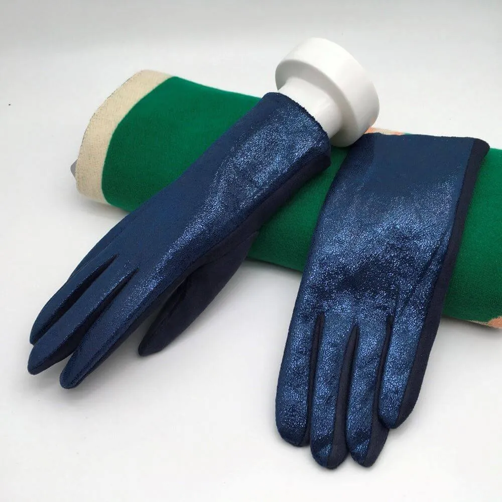 Metallic Faux Suede Gloves