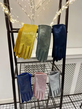 Metallic Faux Suede Gloves