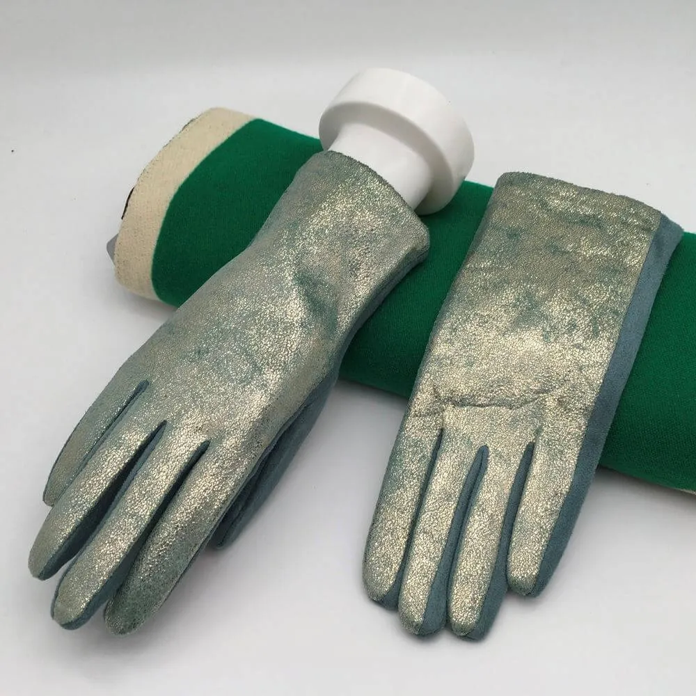 Metallic Faux Suede Gloves