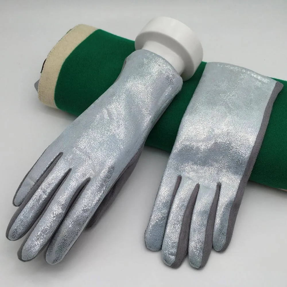 Metallic Faux Suede Gloves