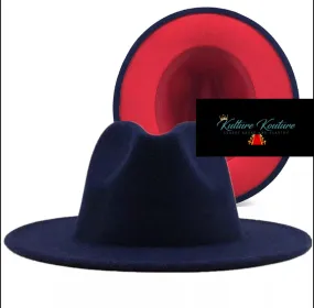 Navy Blue and Red Unisex Fedora