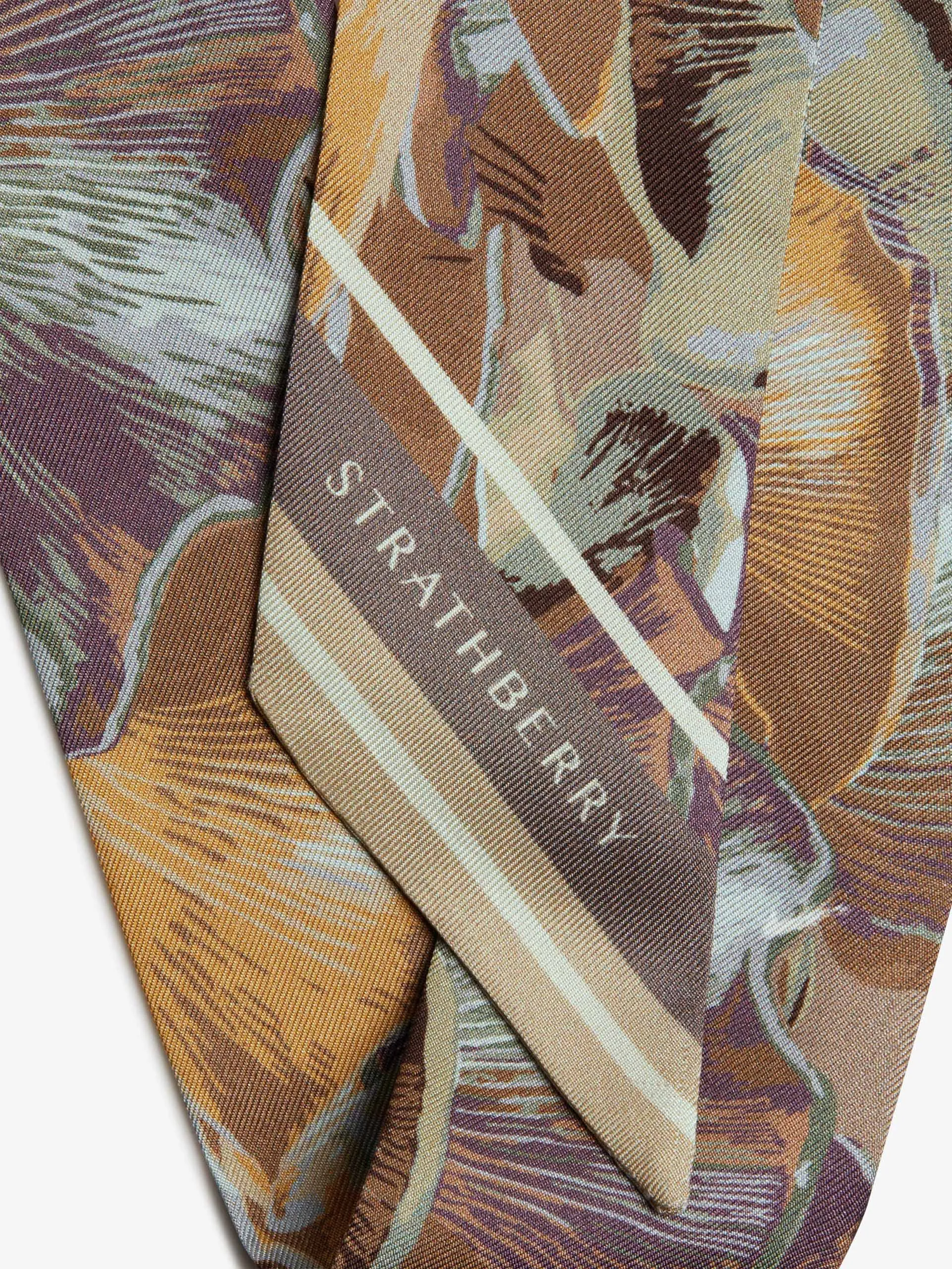 Oat and mushroom print silk skinny scarf