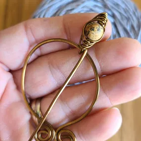 Picture Jasper Penannular Shawl Pin in Vintage Bronze