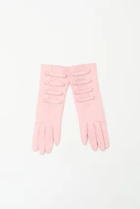 Pink Leather Buttoned Glove