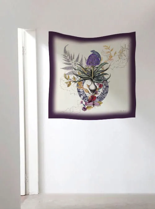 Purple and cream "Akkadian Silk" square Silk scarf