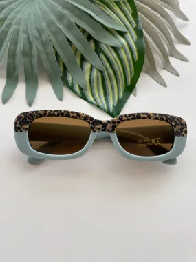 Rectangle Two Tone Cheetah Sunglasses - Sky Blue