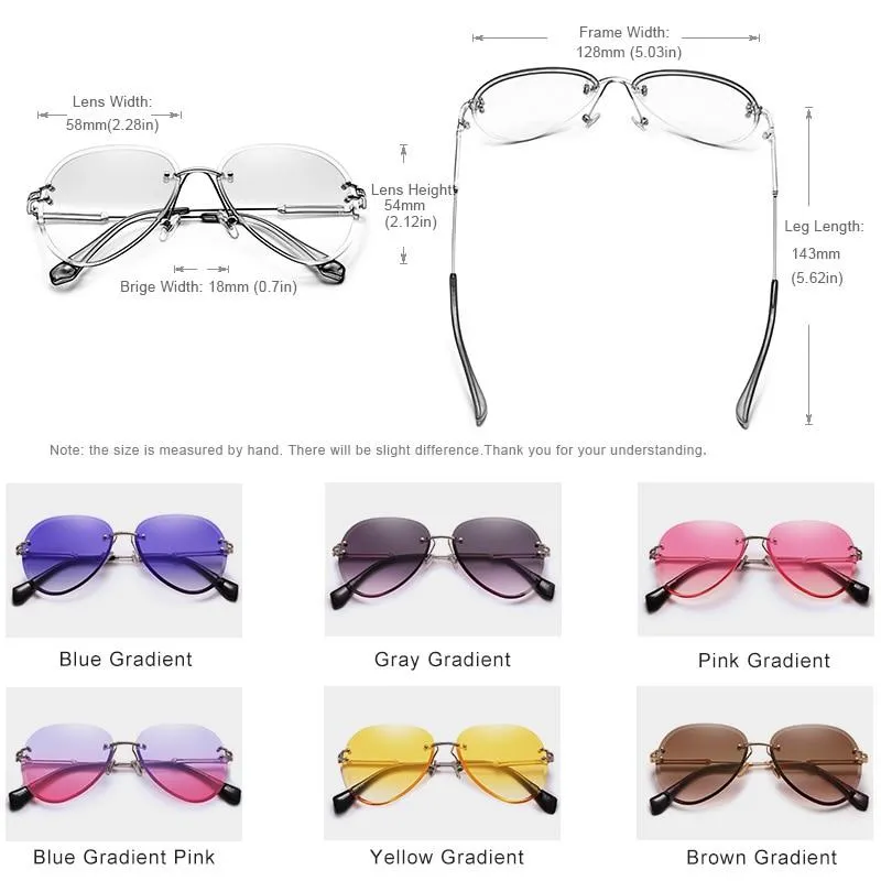 Rimless Vintage Design Sunglasses for Women with Gradient Lens