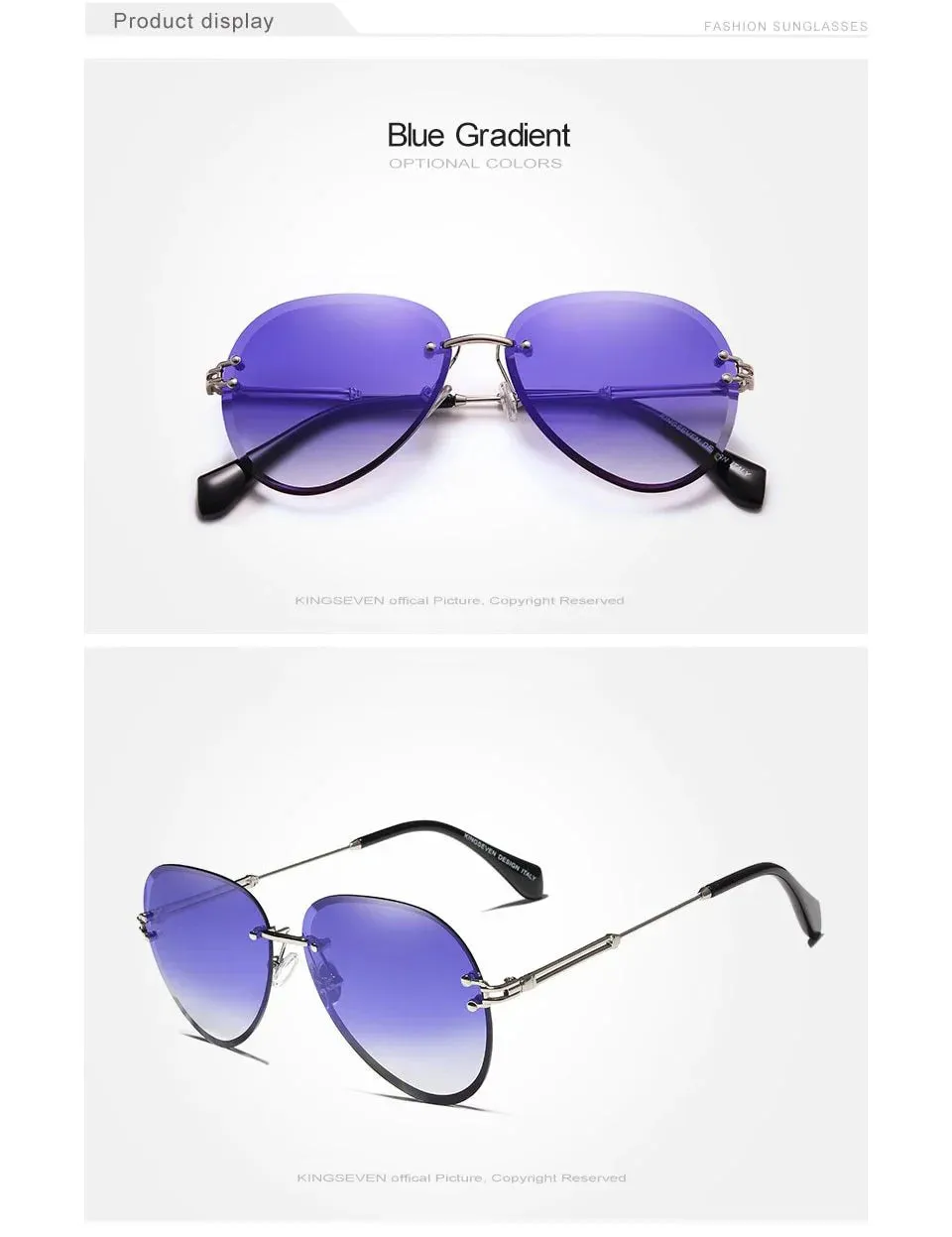 Rimless Vintage Design Sunglasses for Women with Gradient Lens