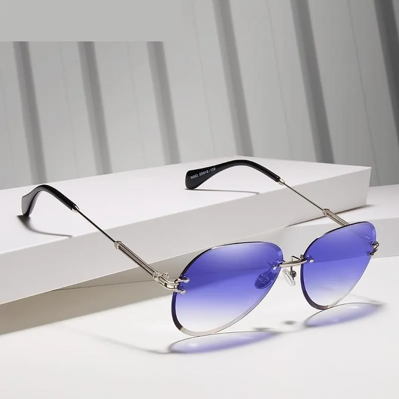 Rimless Vintage Design Sunglasses for Women with Gradient Lens