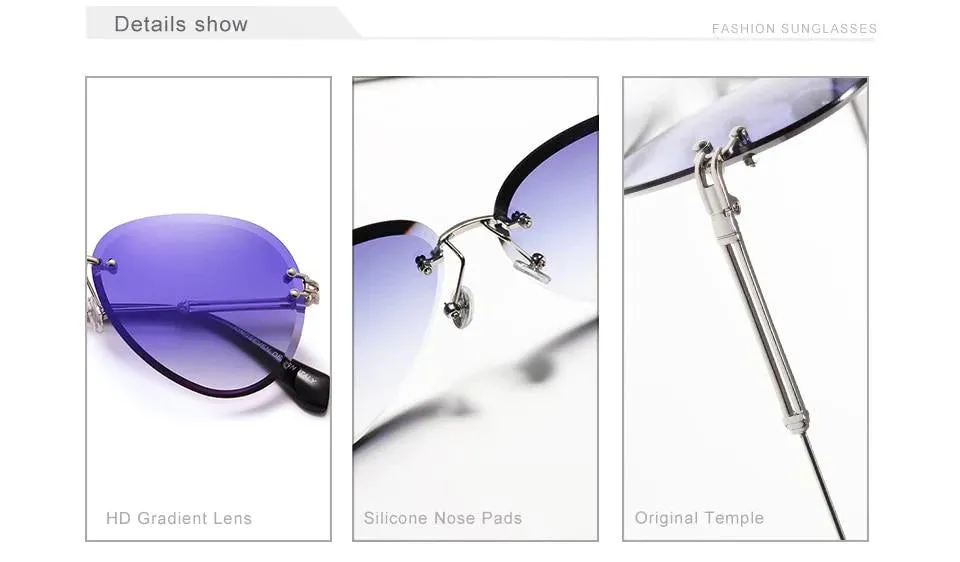 Rimless Vintage Design Sunglasses for Women with Gradient Lens