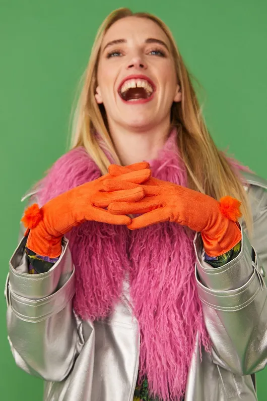 Suede Faux Pom Glove