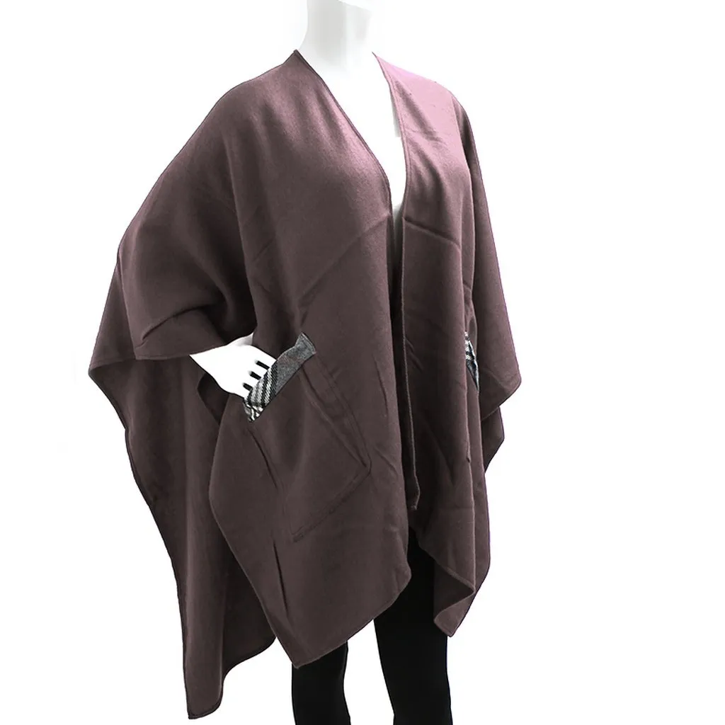 Taupe Plaid Pocket Shawl Scarf