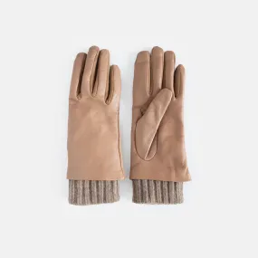 Taupe Rib Cuff Leather Glove