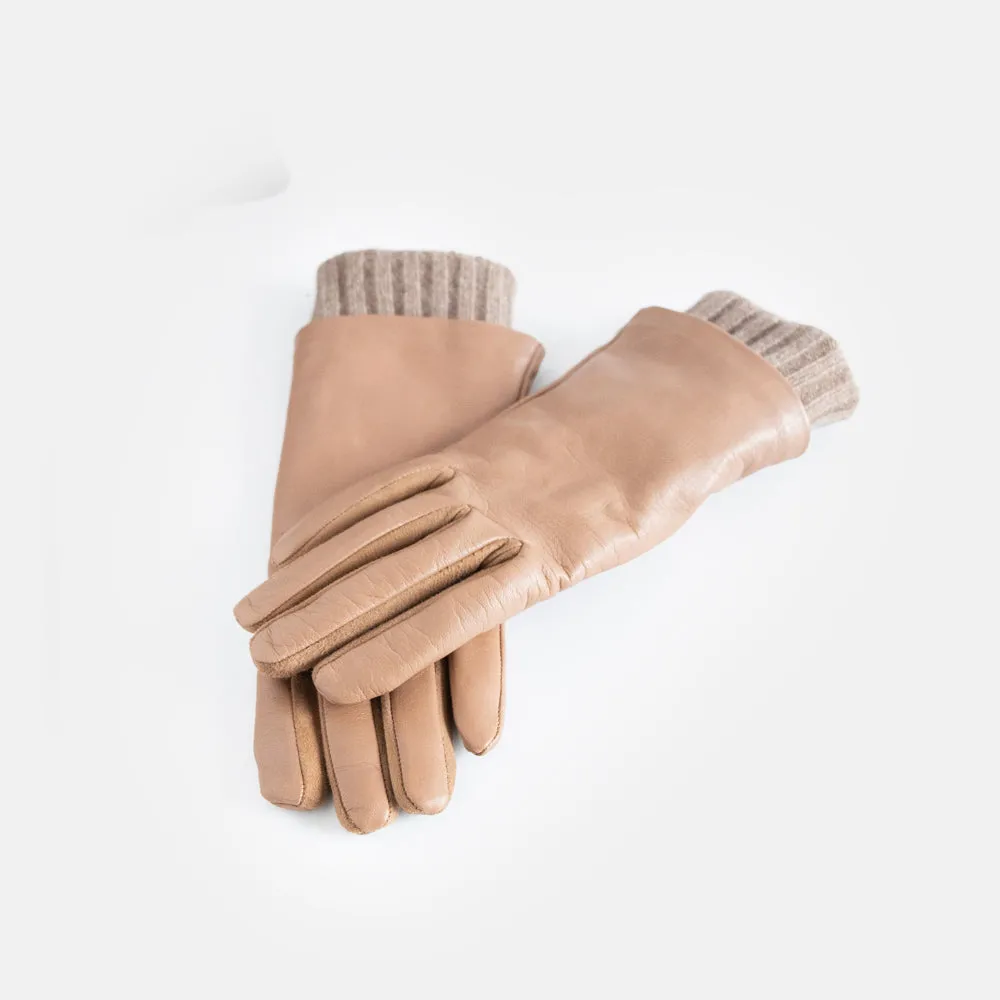 Taupe Rib Cuff Leather Glove