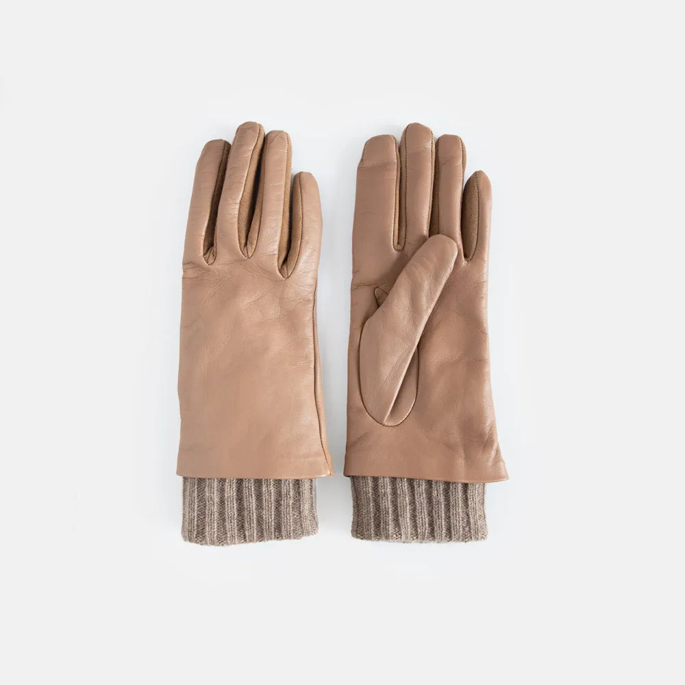 Taupe Rib Cuff Leather Glove