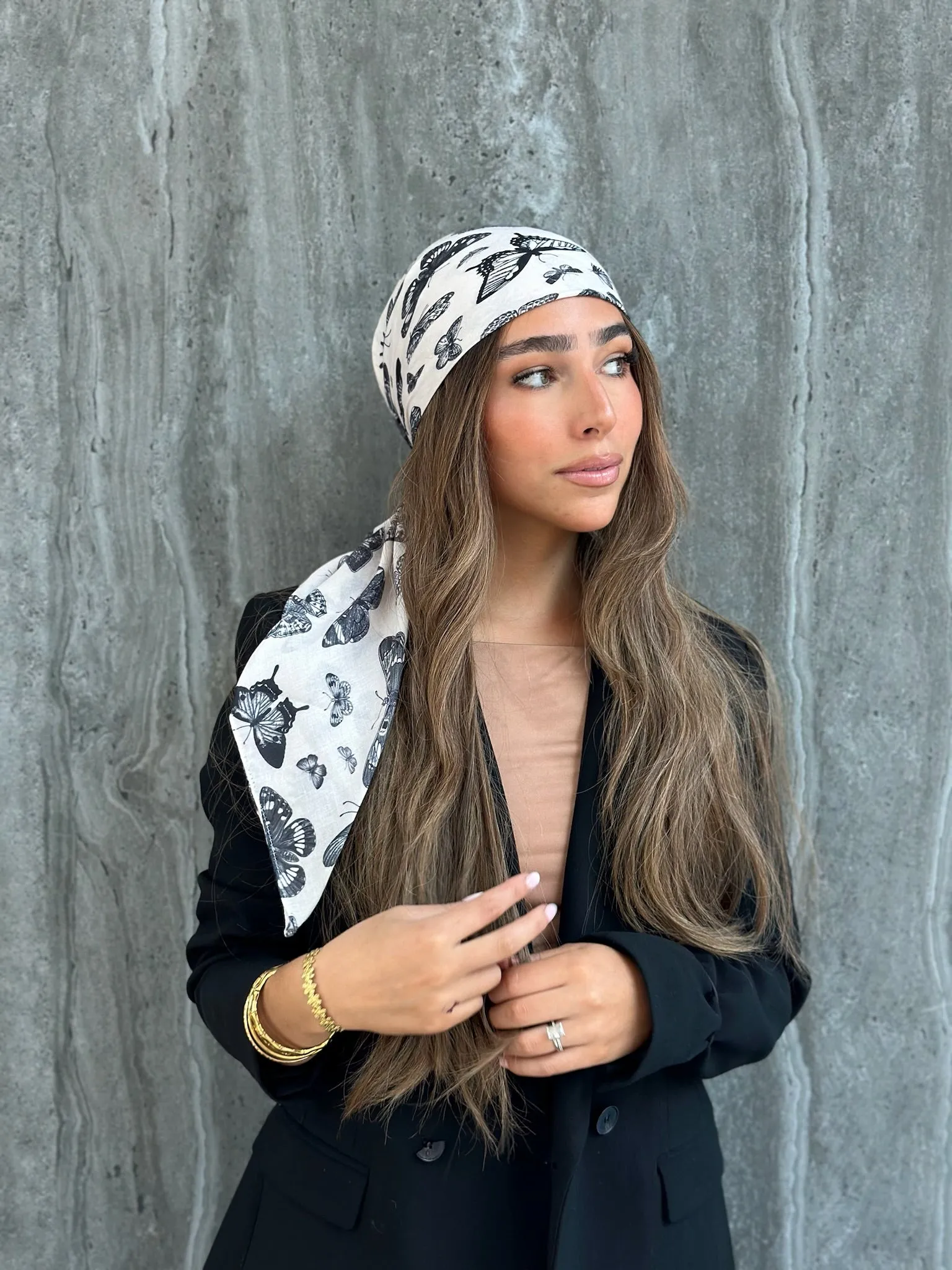 Winter Neutral Butterfly Square Head Scarf