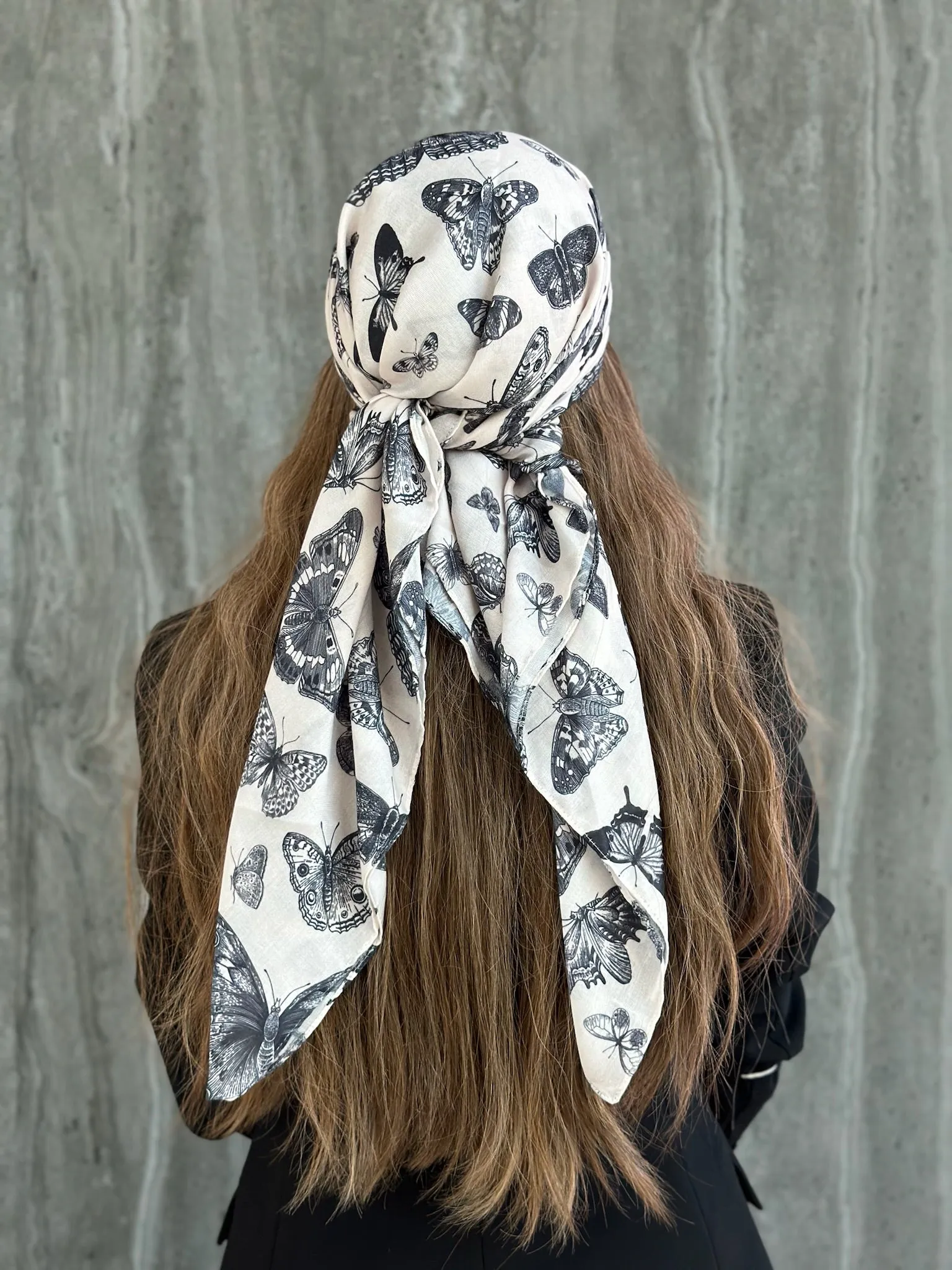 Winter Neutral Butterfly Square Head Scarf