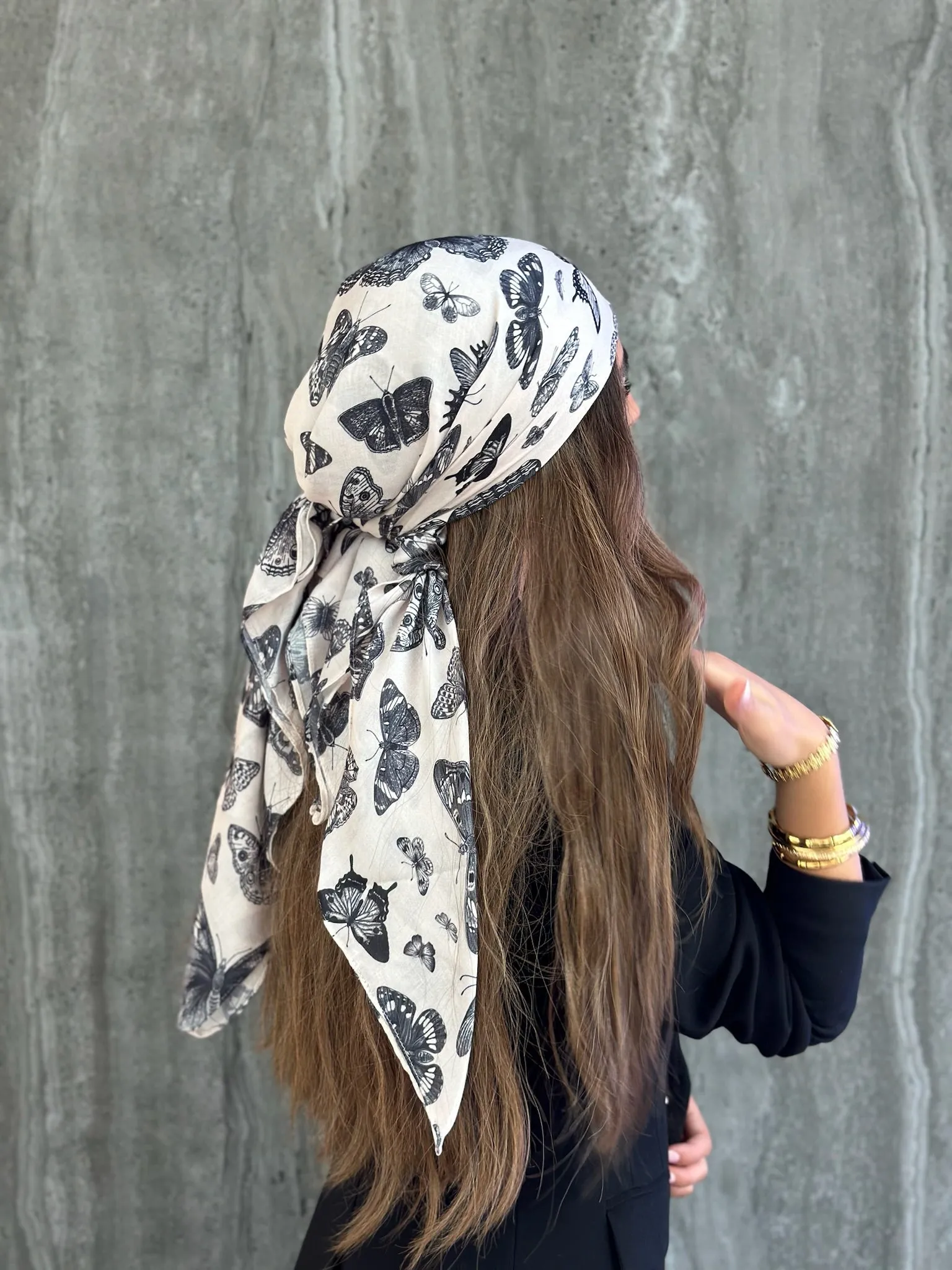 Winter Neutral Butterfly Square Head Scarf