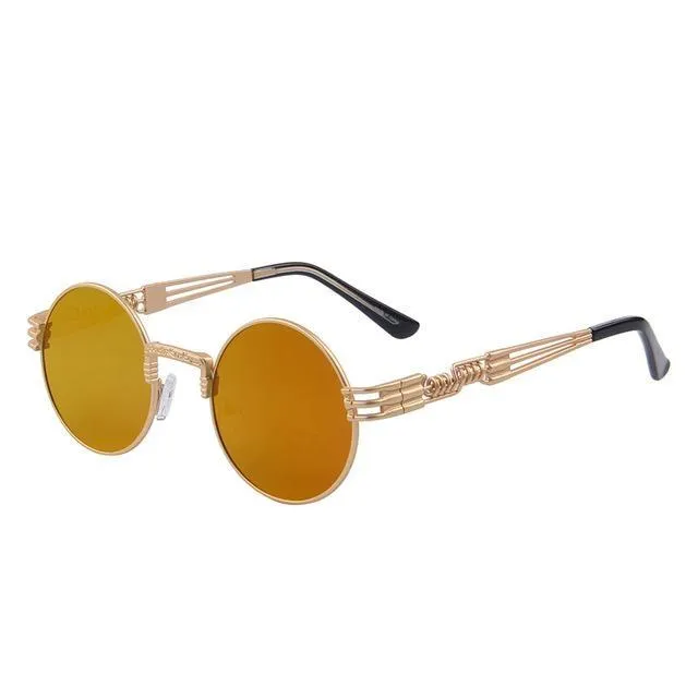 Women and Men Steampunk Retro Round Sunglasses with Metal Frame