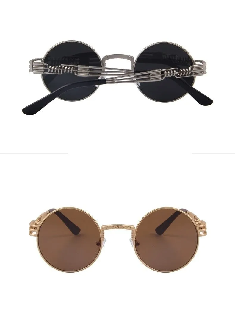 Women and Men Steampunk Retro Round Sunglasses with Metal Frame