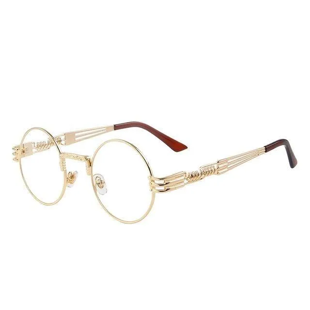 Women and Men Steampunk Retro Round Sunglasses with Metal Frame