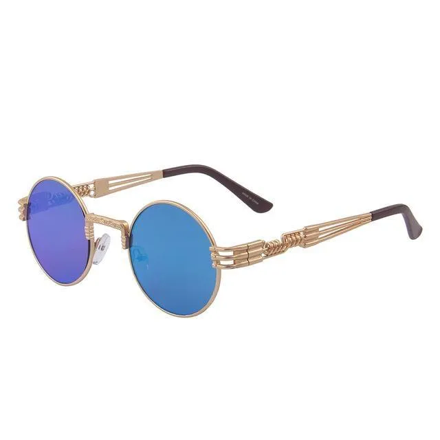 Women and Men Steampunk Retro Round Sunglasses with Metal Frame