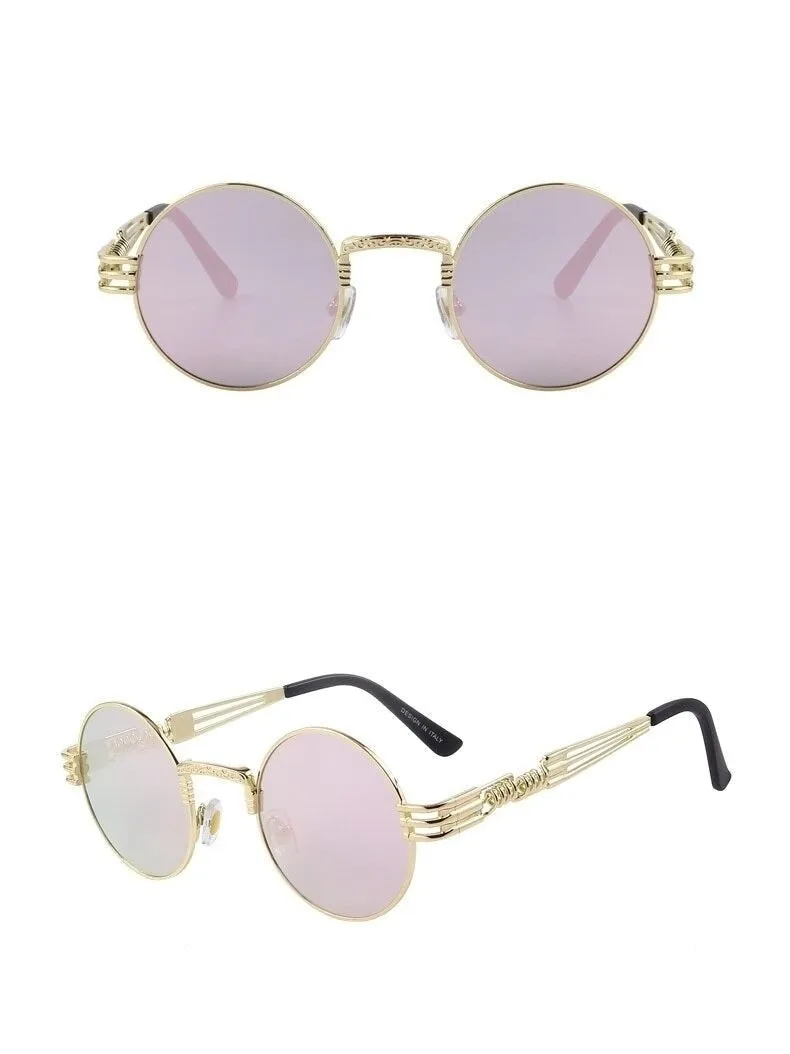 Women and Men Steampunk Retro Round Sunglasses with Metal Frame