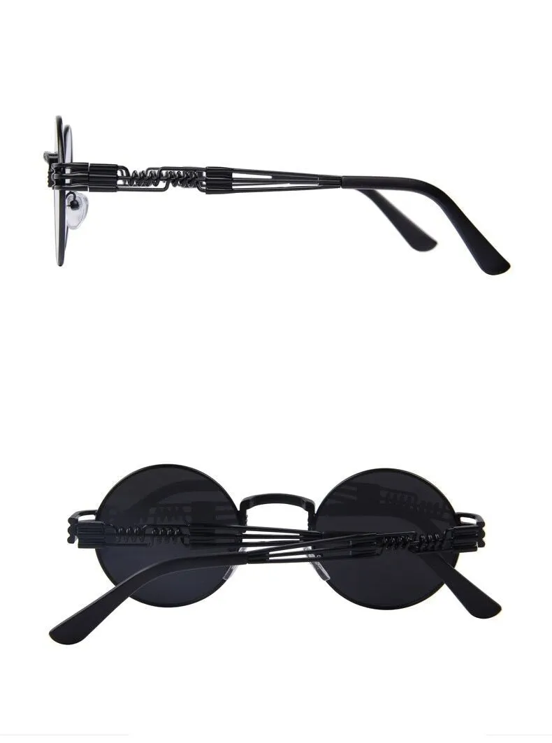 Women and Men Steampunk Retro Round Sunglasses with Metal Frame